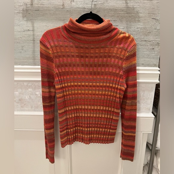 Anthropologie moth sydney turtleneck medium red orange multicolor ribbed wool - Picture 4 of 16